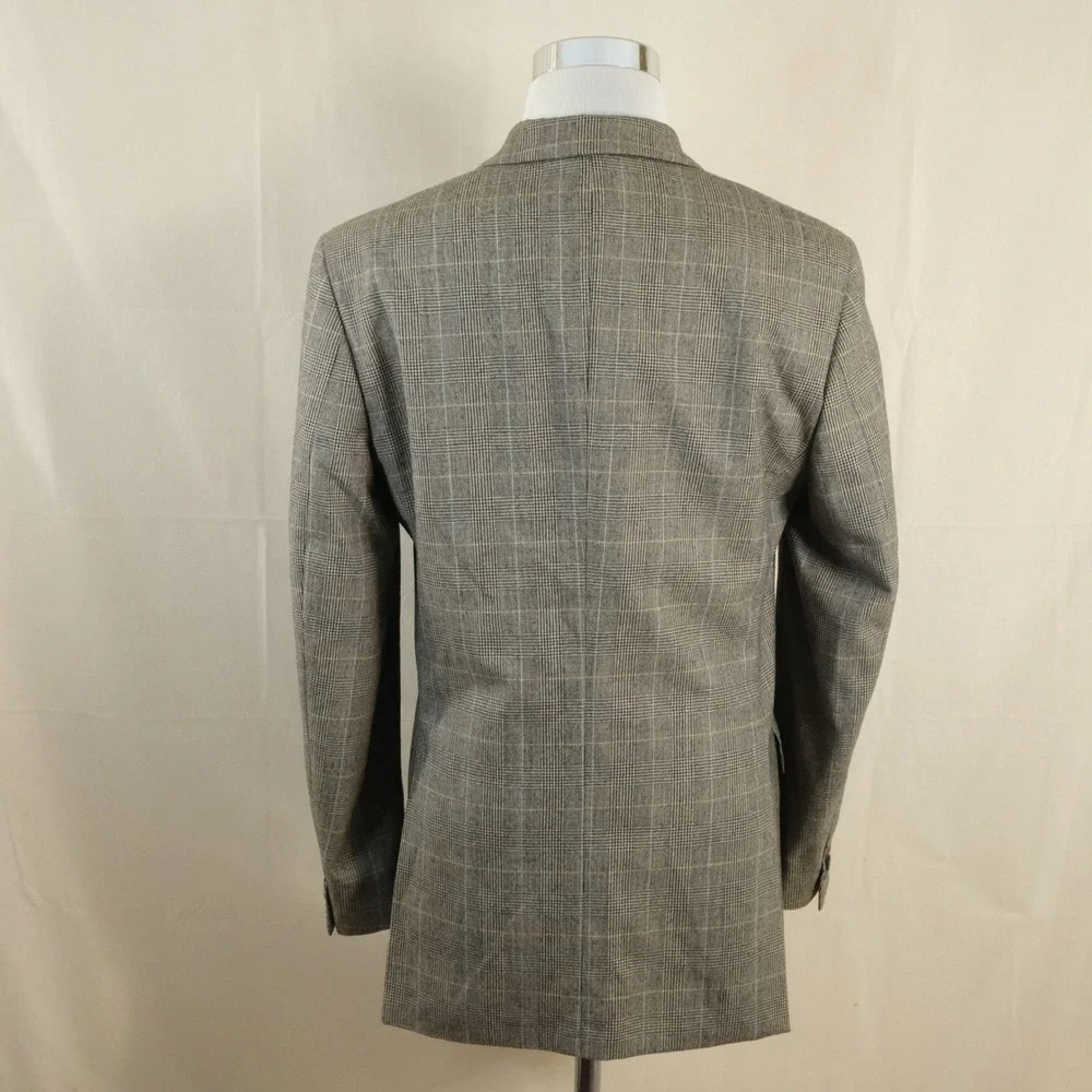 Banana Republic 40R Sport Coat 100% Wool Brown Glen Plaid Three Button Vented